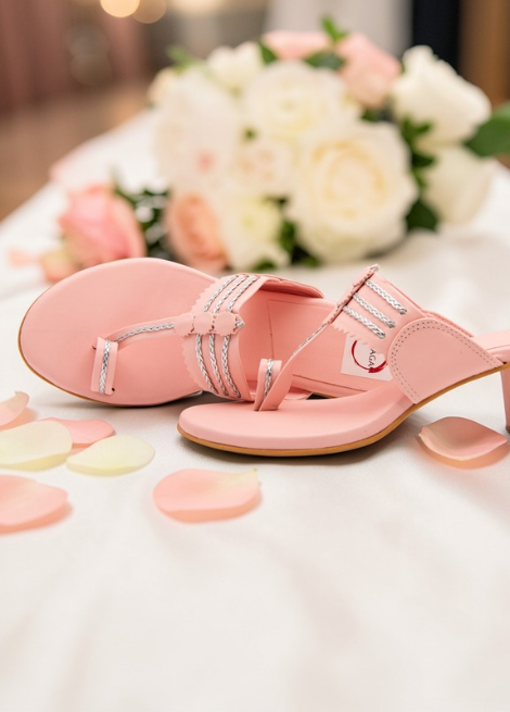 Pink Block Heel Kolhapuri