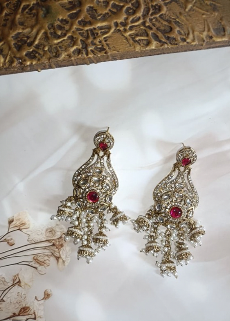 Royal Ruby Chandbali Drop Earrings