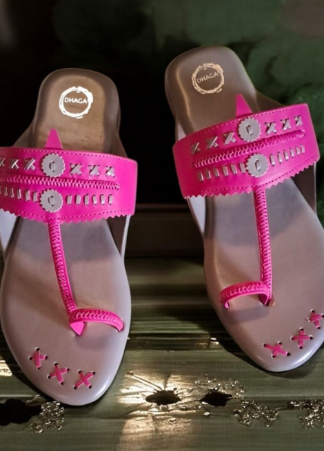 Mysterious Margarita - Grey and Pink flat kolhapuri