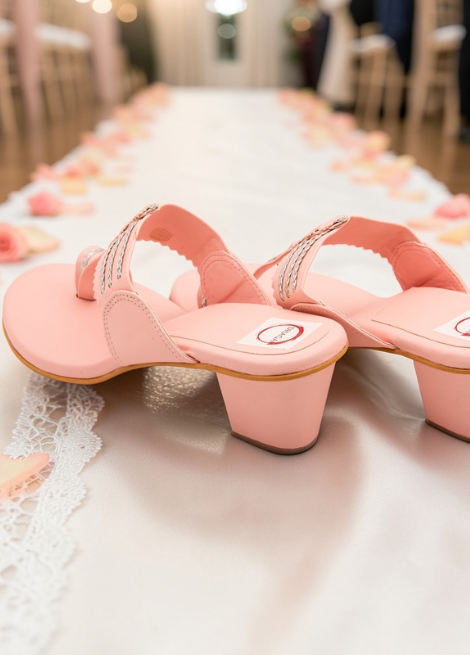 Pink Block Heel Kolhapuri
