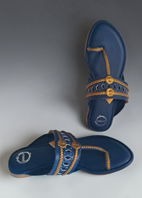 Midnight Weave - Blue flat Kolhapuri