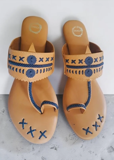 Blue Oasis- Brown tan brown and blue wedge heel