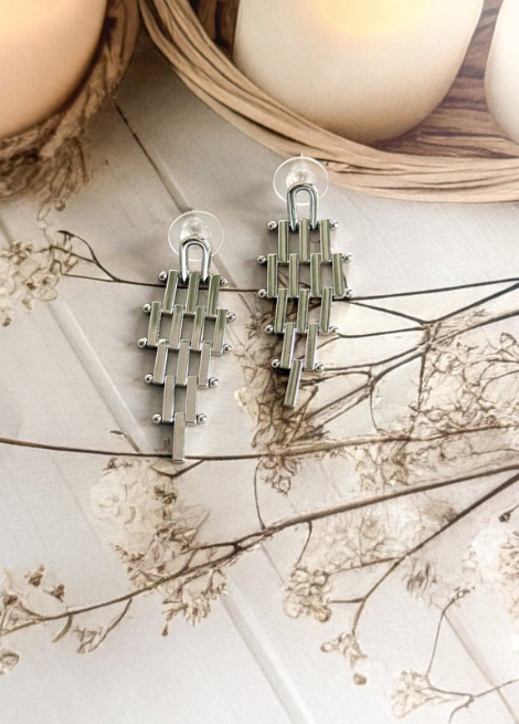 Urban Grid Silver Statement Earrings