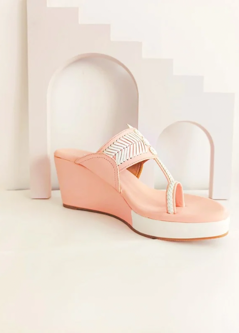 Blush Wedge Kolhapuri - Pink Wedge heel