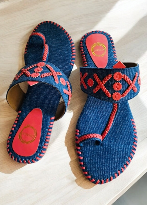 Denim Bloom - Denim Flat Kolhapuri