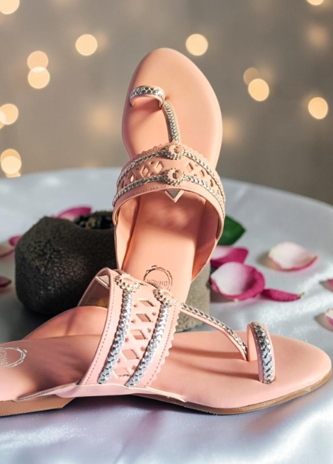 Petal weave - Pink Flat Kolhapuri