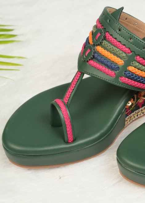 Emerald Bloom - Bottle Green Wedge Heels