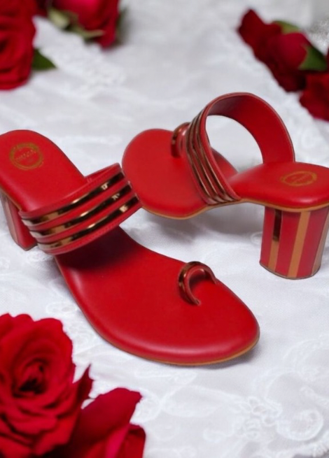 Mystical Red – Red & Gold Block Heel Kolhapuri Heels