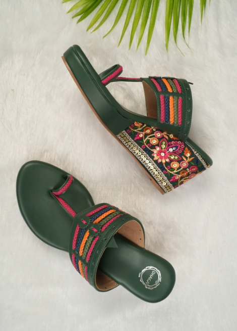 Emerald Bloom - Bottle Green Wedge Heels