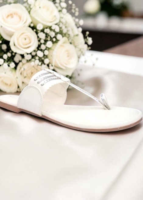 White Braided Flat Kolhapuri Chappal for Women