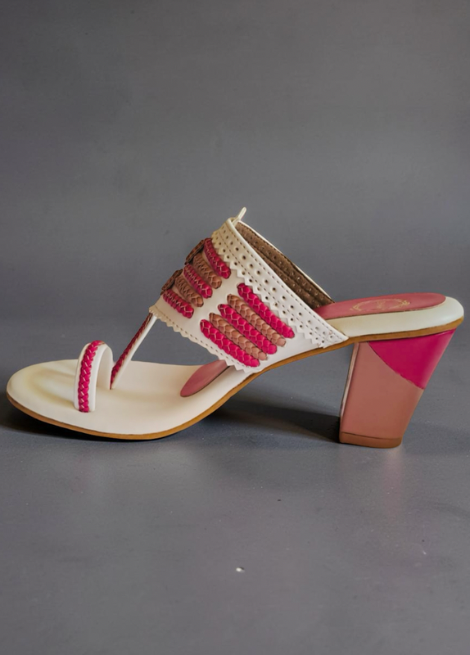 Pink Prism - White block Heel