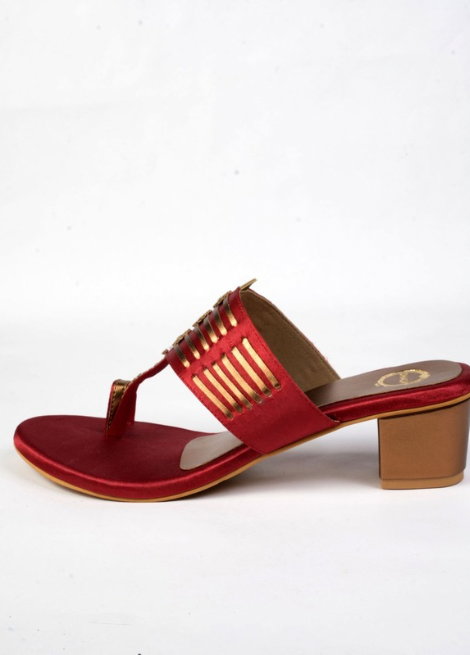 Crimson Chant - Maroon and Antique gold block heel