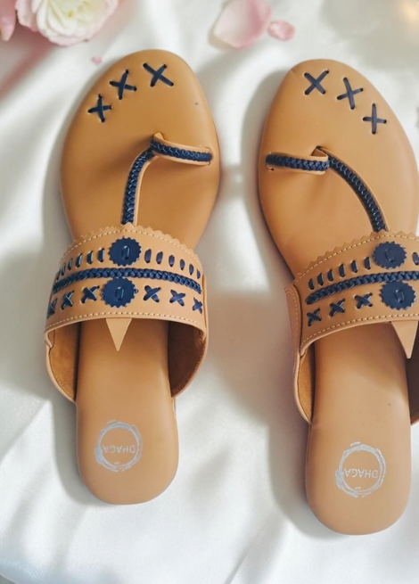 Blue Oasis- Brown tan brown and blue wedge heel