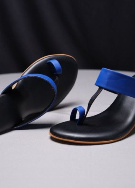 Striped- Black Block Heel Kolhapuri